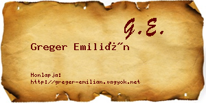 Greger Emilián névjegykártya